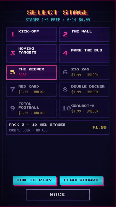 The stage select screen showing ten stages